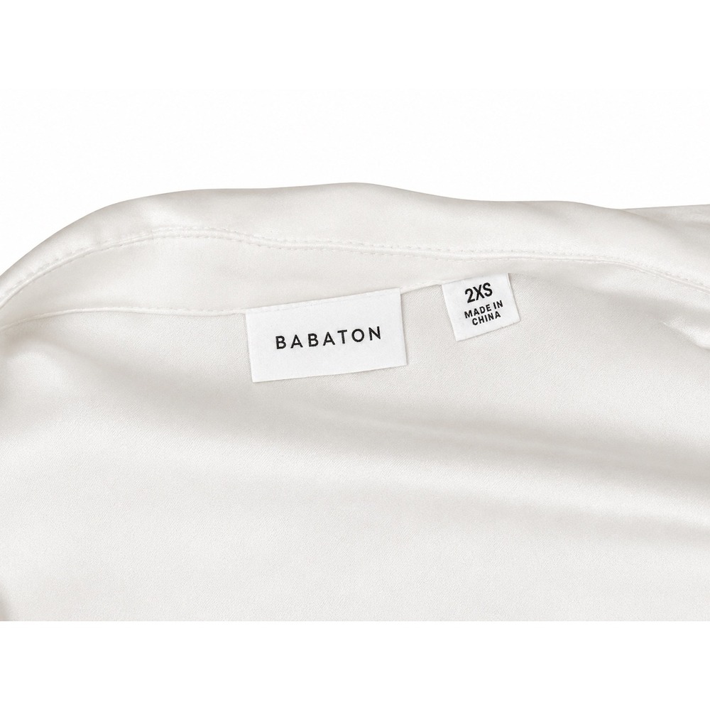 Babaton Satin Wrap Mini Dress Ivory 2XS Shawl Collar Tie Waist Long Sleeve - Picture 5 of 8